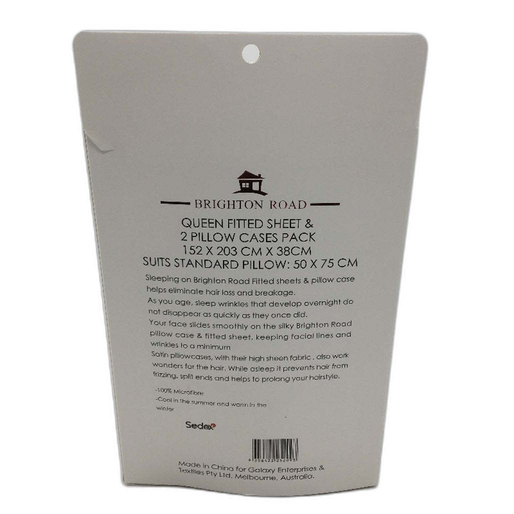 Brighton Road Silver Gentle On Hair & Skin Satin QUEEN Fitted Sheet Pack NEW