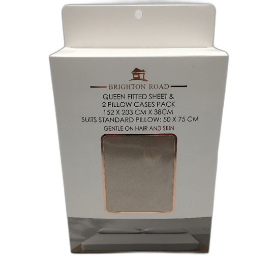 Brighton Road Champagne Gentle On Hair & Skin Satin QUEEN Fitted Sheet Pack NEW