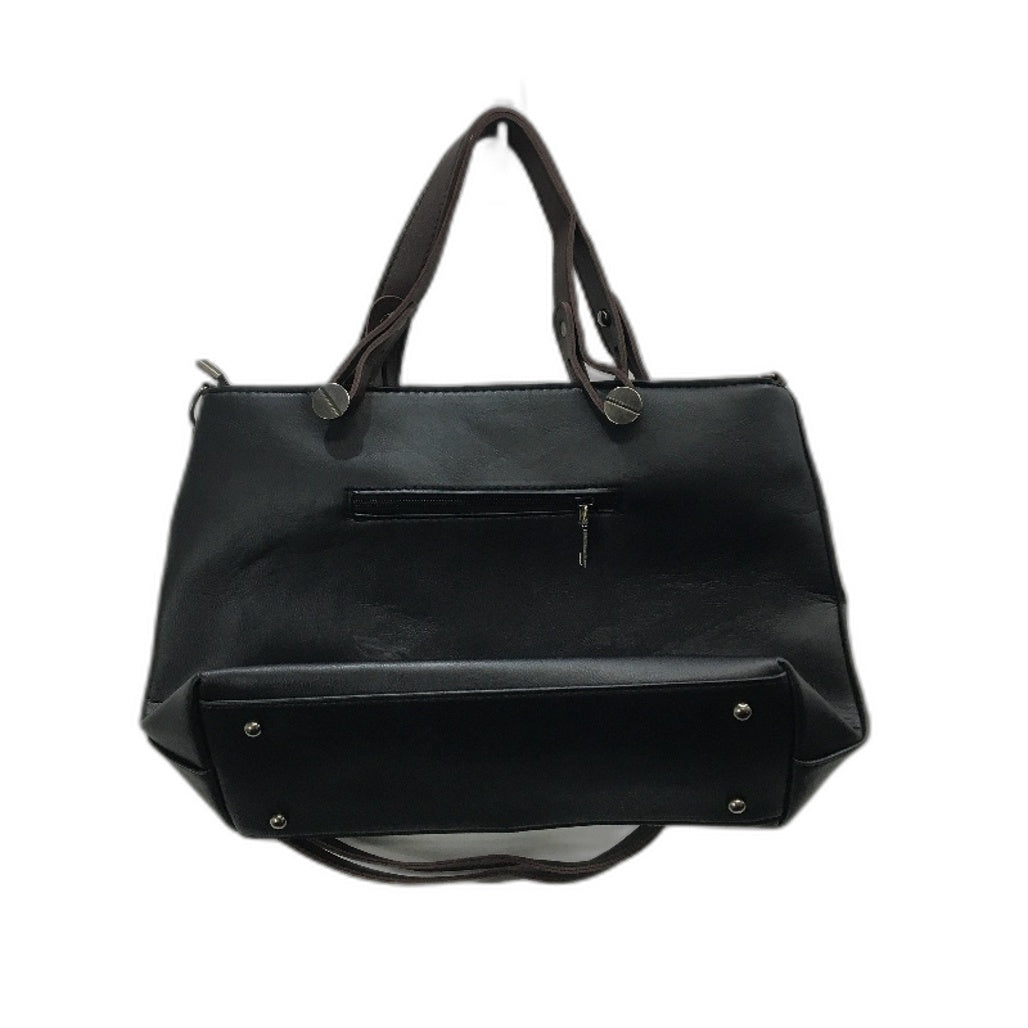 Black & Brown Accented Leather Look Fully Lined Handbag With Should Strap NEW