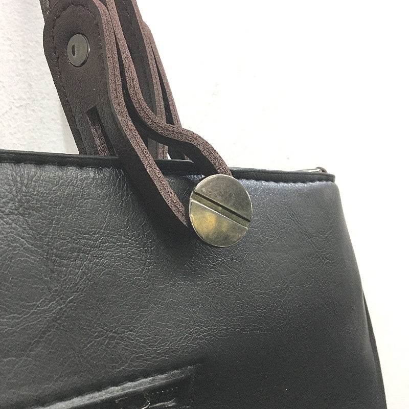 Black & Brown Accented Leather Look Fully Lined Handbag With Should Strap NEW
