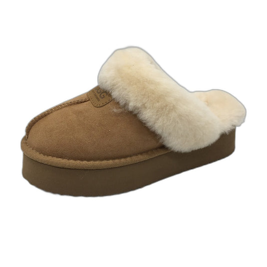 UGG Sheepskin Chesnut Thick Sole Suff Platfrom Slippers Ladies Size 7 EUR 38 NEW