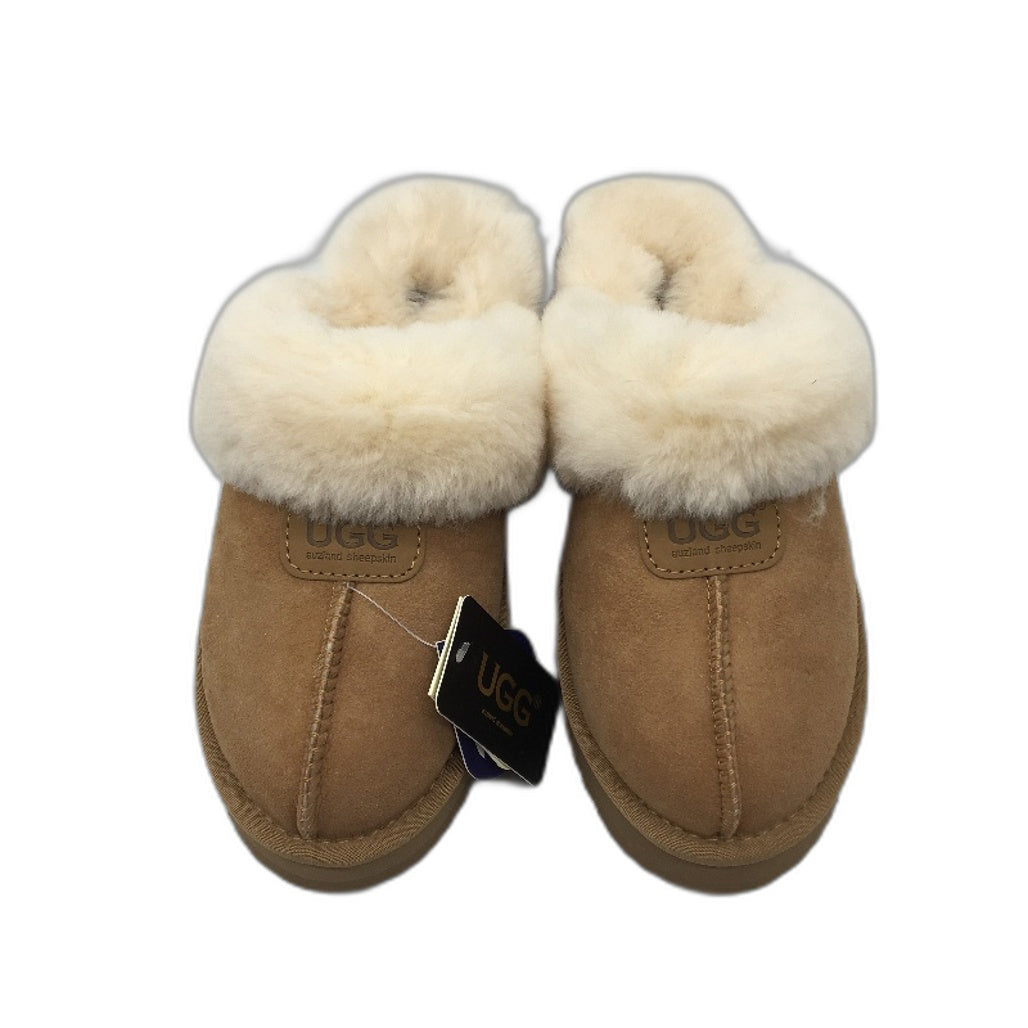 UGG Sheepskin Chesnut Thick Sole Suff Platfrom Slippers Ladies Size 7 EUR 38 NEW