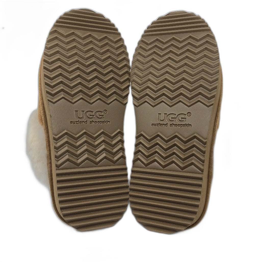 UGG Sheepskin Chesnut Thick Sole Suff Platfrom Slippers Ladies Size 7 EUR 38 NEW