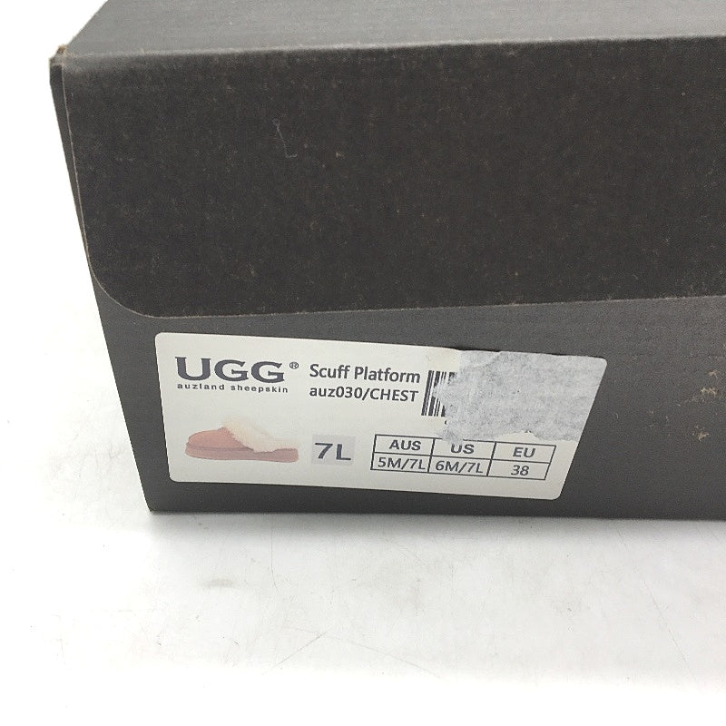 UGG Sheepskin Chesnut Thick Sole Suff Platfrom Slippers Ladies Size 7 EUR 38 NEW