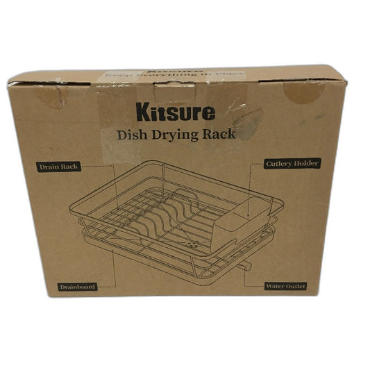 Kitsure Stainless Steel Dish Drying Rack with Cutlery Holder in White NEW