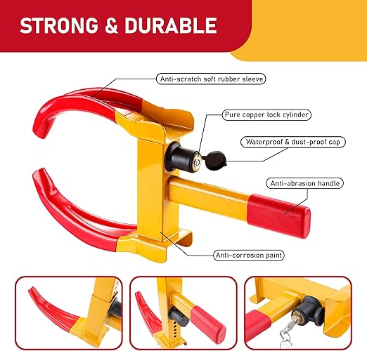 CARTMAN Heavy Duty Universal Trailer Anti Theft Security Wheel Clamp Lock NEW