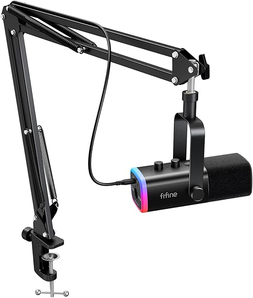 Fifine Ampligame AM8T RGB Gaming Microphone Kit USB and XLR Connector DEMO