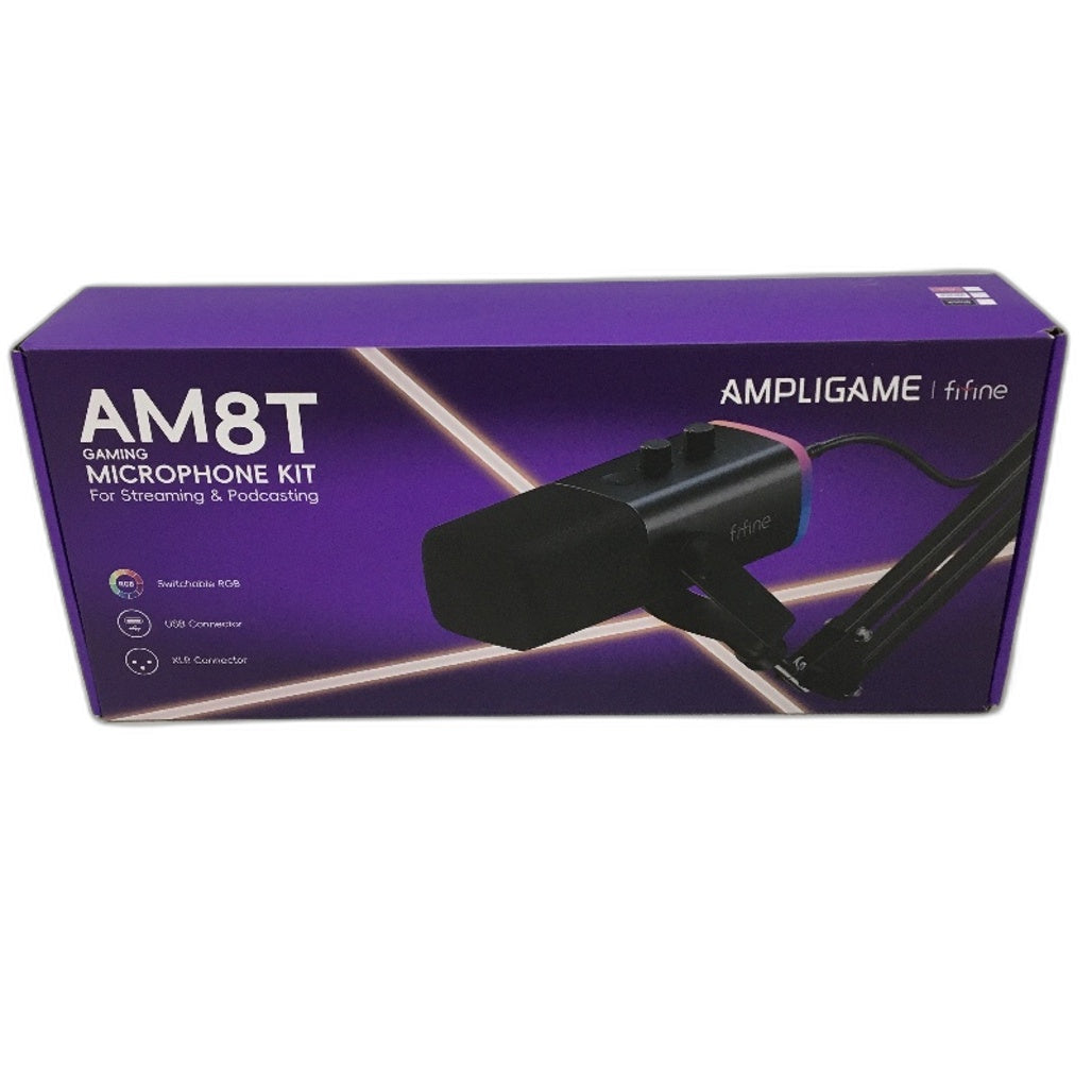 Fifine Ampligame AM8T RGB Gaming Microphone Kit USB and XLR Connector DEMO