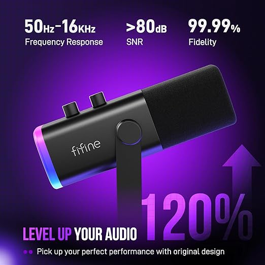 Fifine Ampligame AM8T RGB Gaming Microphone Kit USB and XLR Connector DEMO