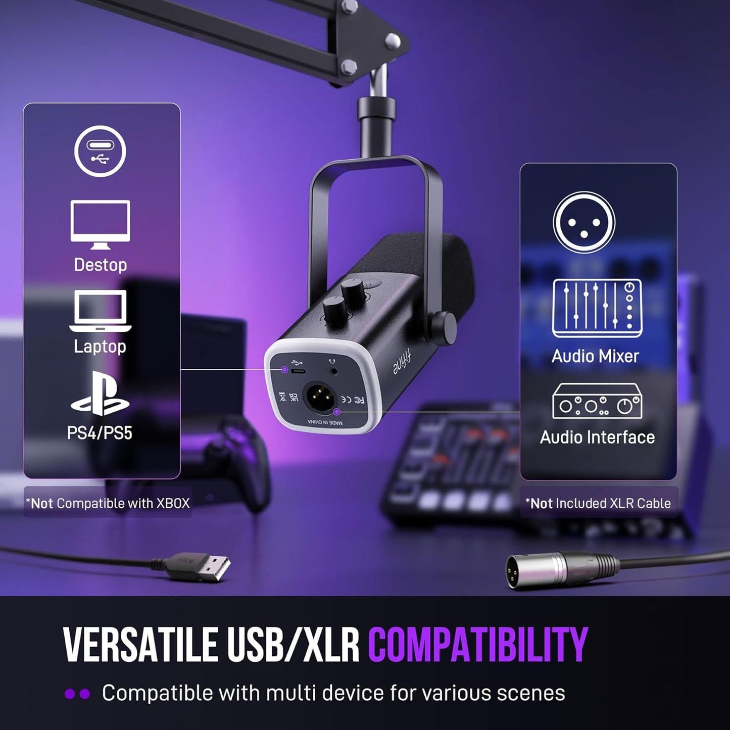 Fifine Ampligame AM8T RGB Gaming Microphone Kit USB and XLR Connector DEMO