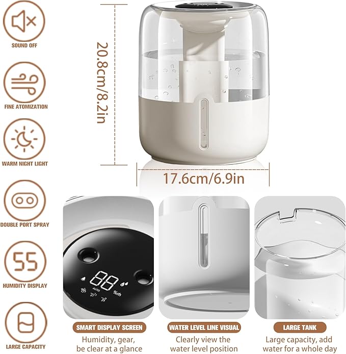 K16 4L Dual Head Double Spray Nano Mist Low Noise USB Air Humidifier NEW