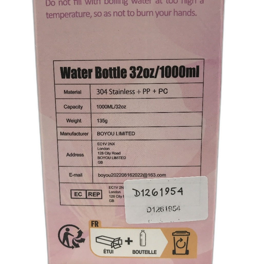 Sports Water Bottle White 1000ml With Time Marking Leak Proof Drinkbottle