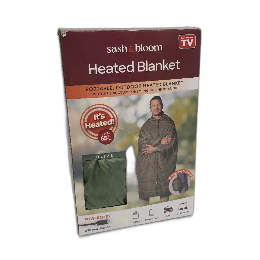 Sash & Bloom Portable Heated Outdoor Blanket Olive Green Fast-Heating Technology