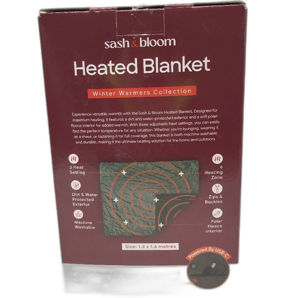 Sash & Bloom Portable Heated Outdoor Blanket Olive Green Fast-Heating Technology