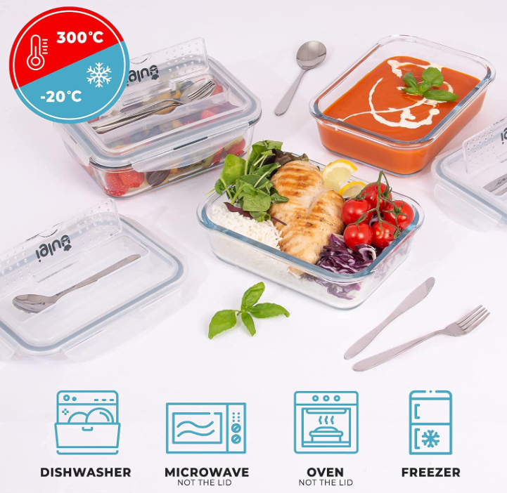 Igluu 3 Pack Glass Meal Prep Containers With Lids & Utensils Airtight Snaplock