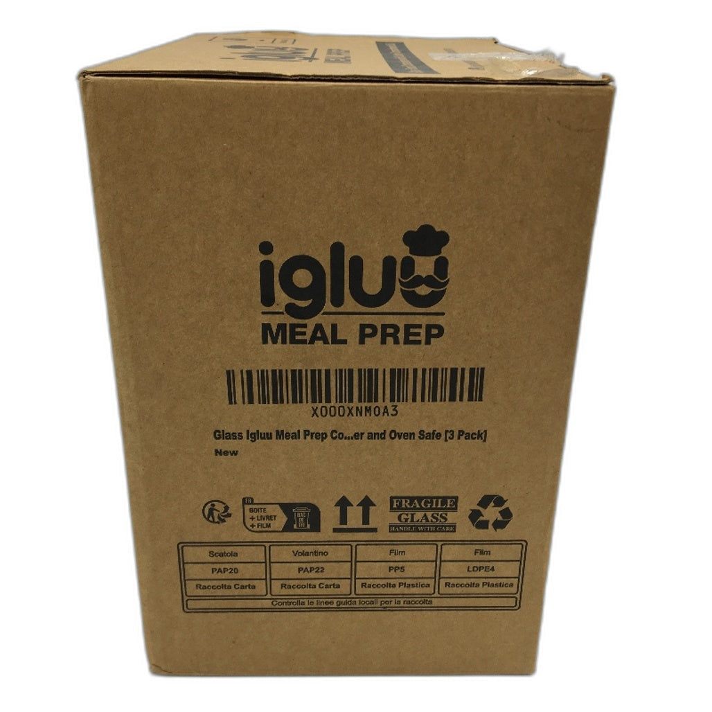Igluu 3 Pack Glass Meal Prep Containers With Lids & Utensils Airtight Snaplock