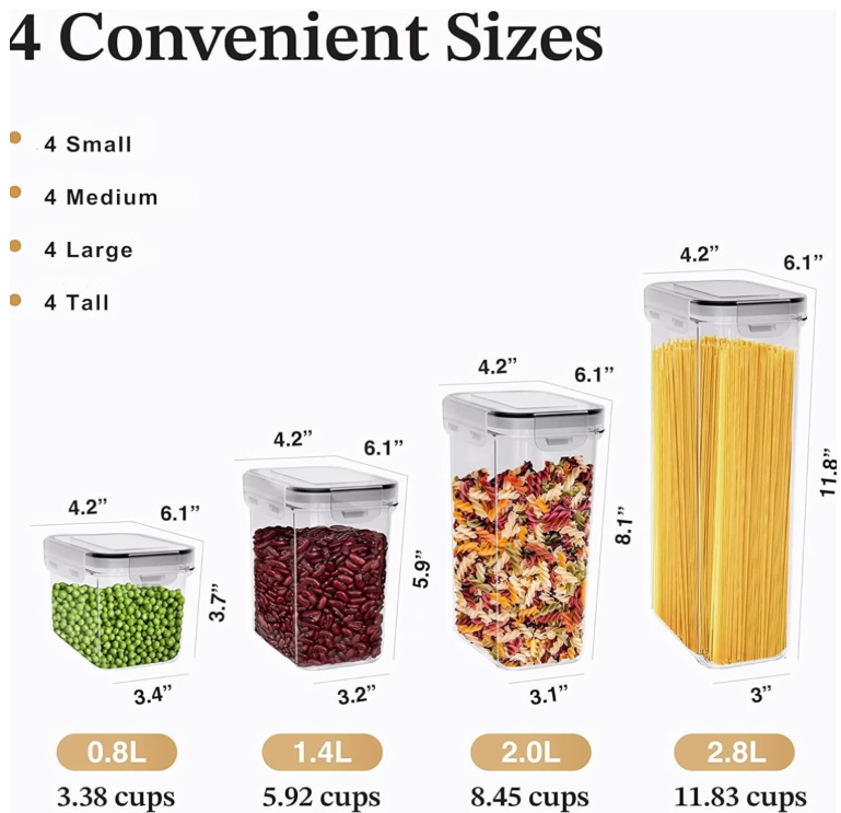 16 Pcs Airtighty Food Storage Containers Set BPA Free Plastic Dry Food Canisters