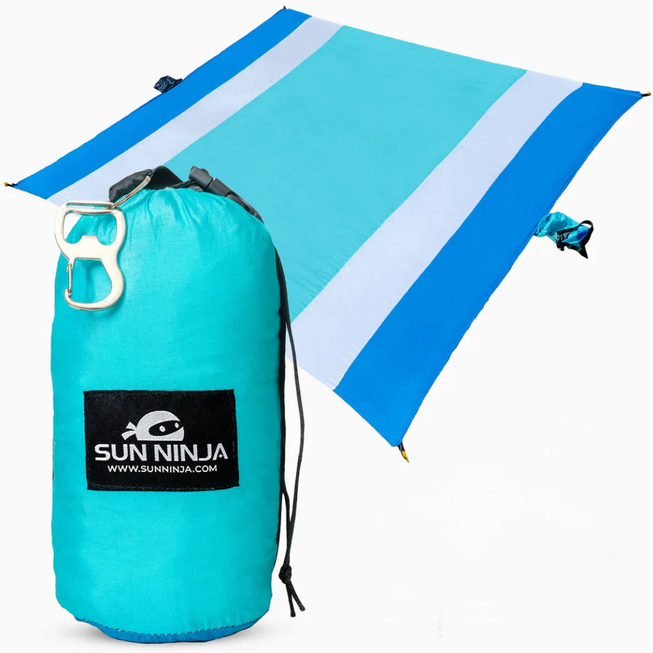 Sun Ninja Blue Lightweight Beach & Picnic Blanket With Carry Bag & Bottle Opener