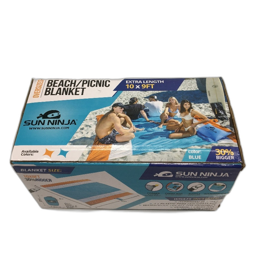 Sun Ninja Blue Lightweight Beach & Picnic Blanket With Carry Bag & Bottle Opener