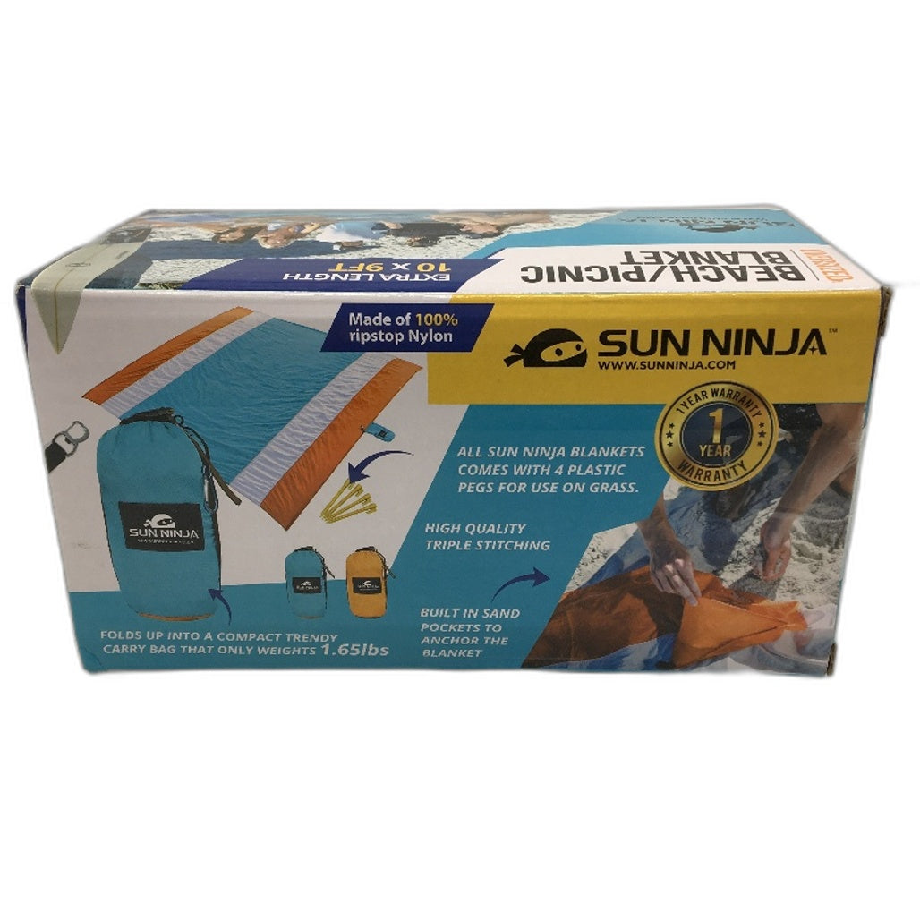 Sun Ninja Blue Lightweight Beach & Picnic Blanket With Carry Bag & Bottle Opener