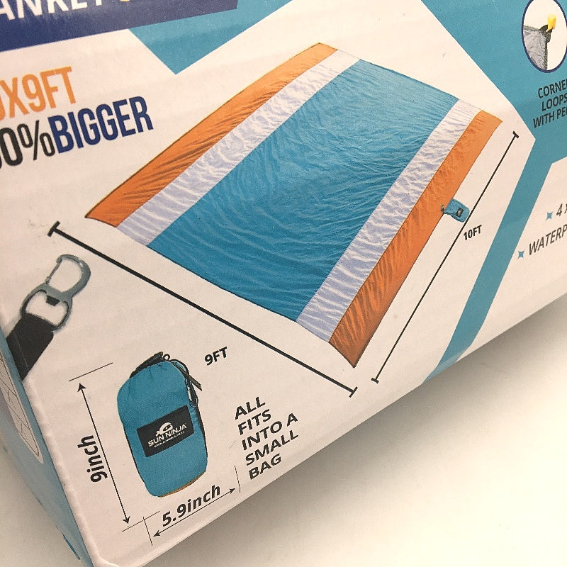 Sun Ninja Blue Lightweight Beach & Picnic Blanket With Carry Bag & Bottle Opener