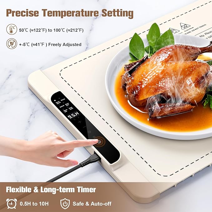 6 Temperature Flexible Portable Electric Food Warming Mat in Cream DEMO