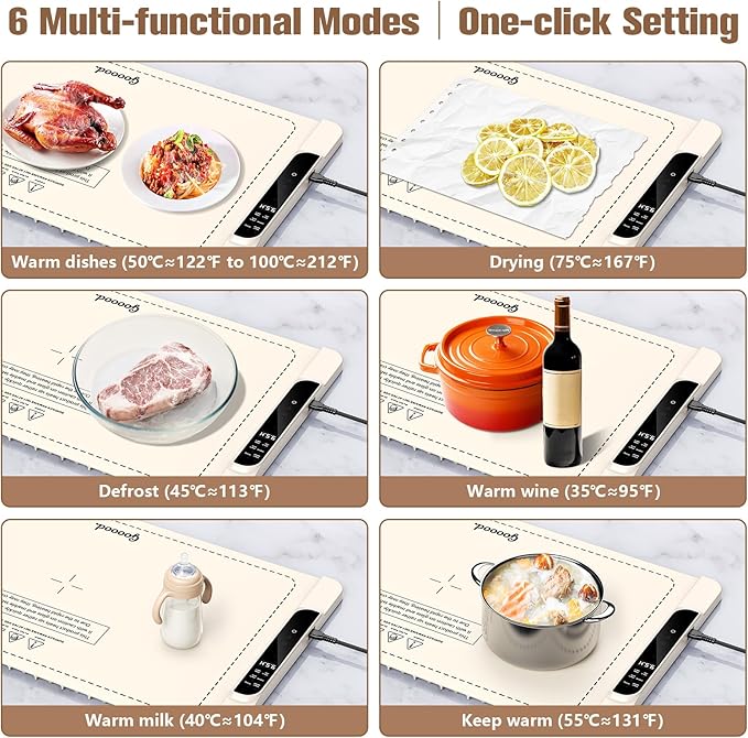 6 Temperature Flexible Portable Electric Food Warming Mat in Cream DEMO