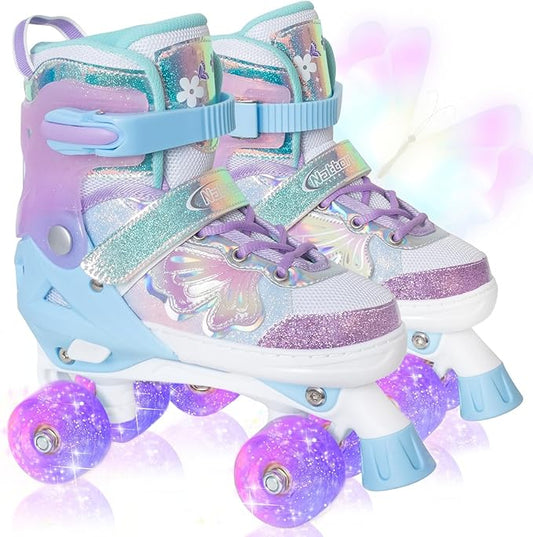 Nattork Blue Purple Sparkle Butterfly Rokker Skates Girls Size US 1-4 NEW