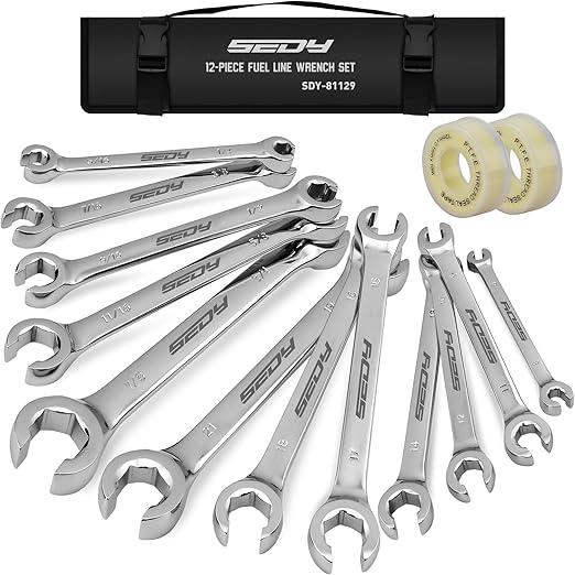 SEDY 14 Piece SAE Brake and Metric Flare Nut Wrench Set with x2 Teflon Tape NEW