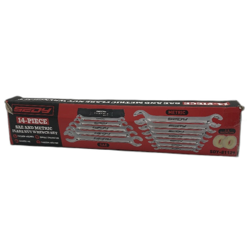 SEDY 14 Piece SAE Brake and Metric Flare Nut Wrench Set with x2 Teflon Tape NEW