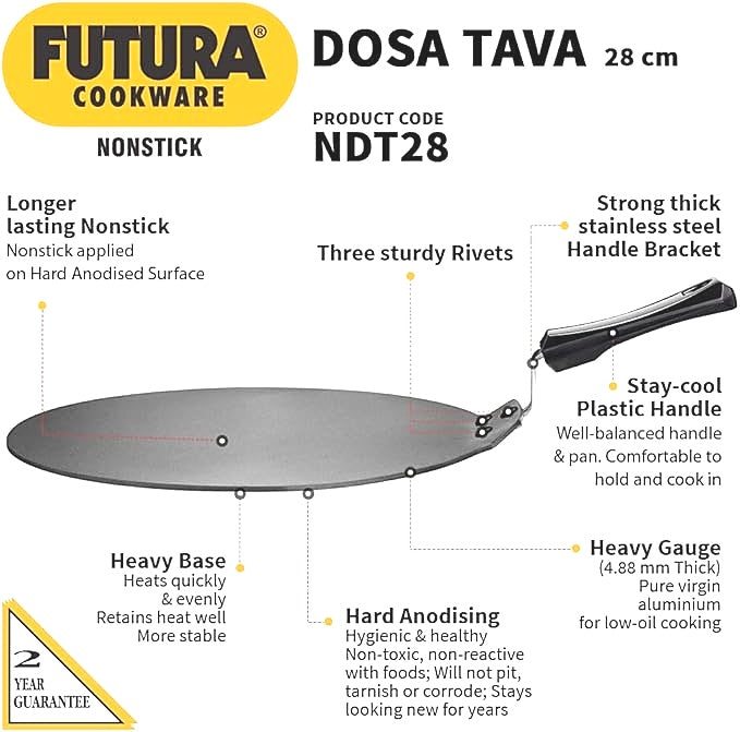 Futura INDT28 28cm 4.8mm PFOA Free Nonstick Dosa Tava Flat Griddle Pan NEW