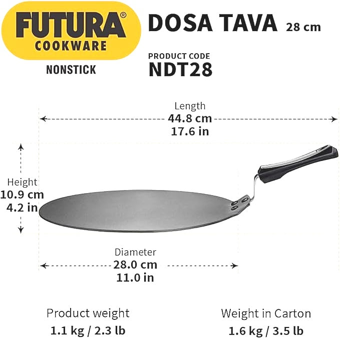 Futura INDT28 28cm 4.8mm PFOA Free Nonstick Dosa Tava Flat Griddle Pan NEW