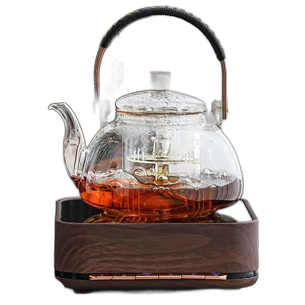 950ml Japanese Style Clear Glass Wooden Detail Teapot with Removable Infuser NEW