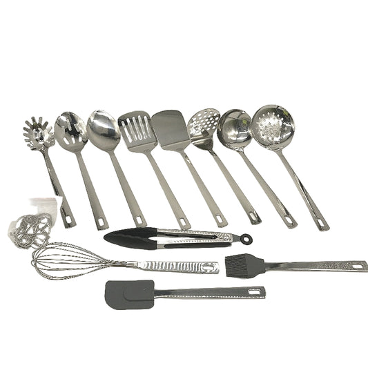 29 Piece Silver Stainless Steel Metal Cooking Utensils Set with Hanging Hook NEW