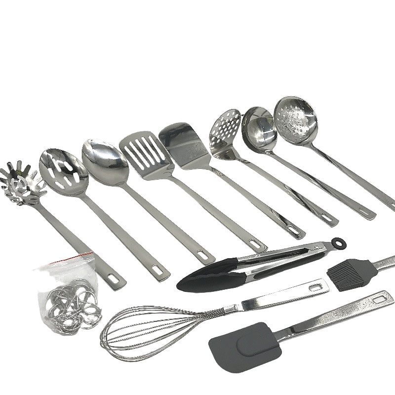 29 Piece Silver Stainless Steel Metal Cooking Utensils Set with Hanging Hook NEW