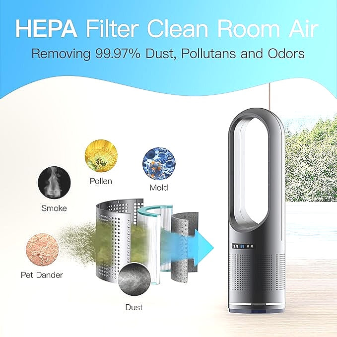 22 Inch Cooling and HeatingBladeless Oscillating HEPA Filter Fan in Black NEW