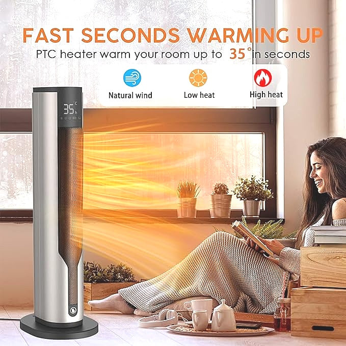 23.6 Inch Rotating Tower Adjustable Temp Space Heater with Remote Control NEW