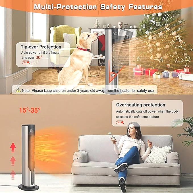 23.6 Inch Rotating Tower Adjustable Temp Space Heater with Remote Control NEW