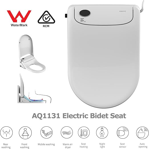 Aquatiz AQ1131 D-Shaped Auto Lid Electric Bidet Heated Toilet Seat NEW