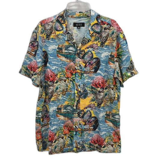 Kenji Linen Blend Lightweight Australia Themed SS Casual Shirt Mens Size M NEW