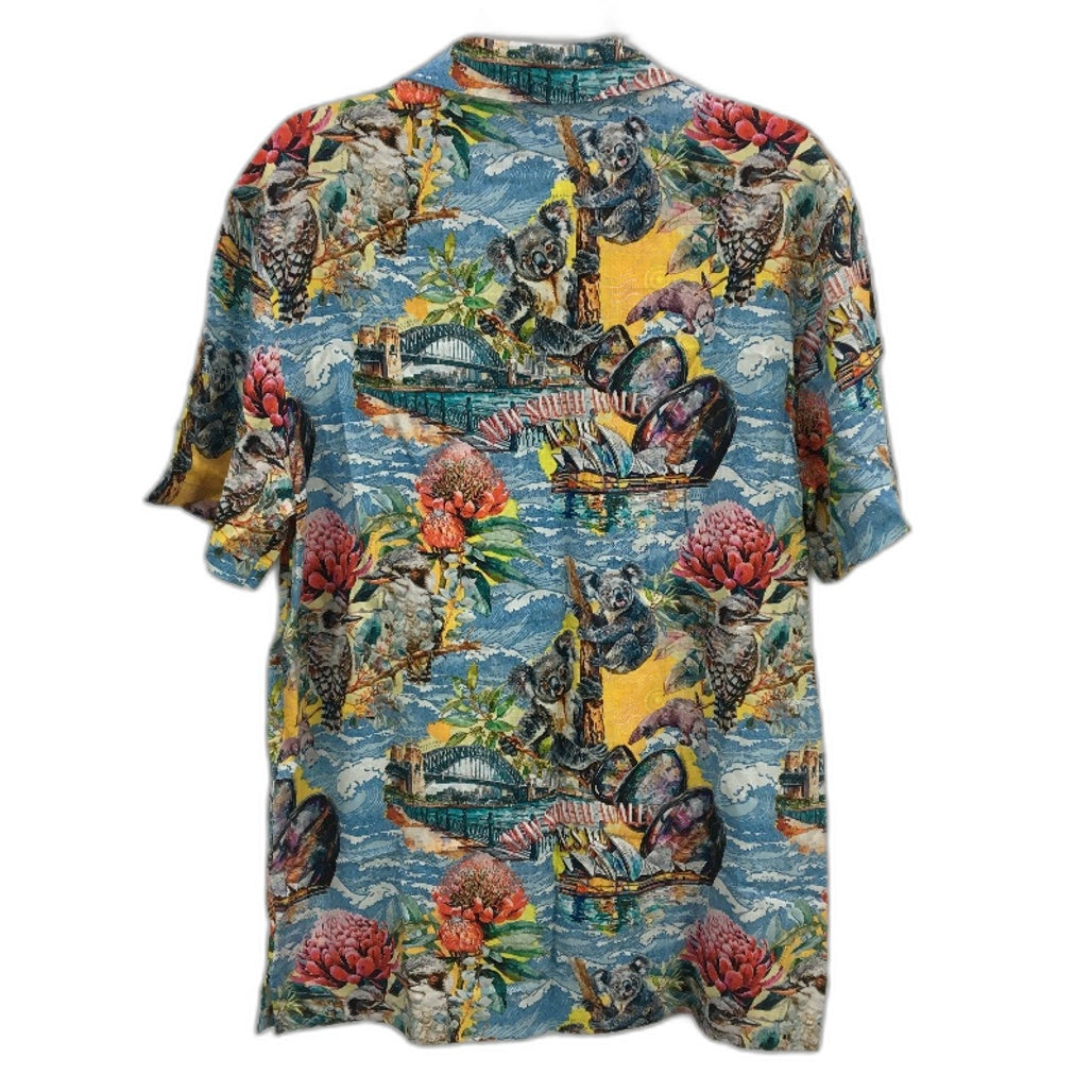 Kenji Linen Blend Lightweight Australia Themed SS Casual Shirt Mens Size M NEW