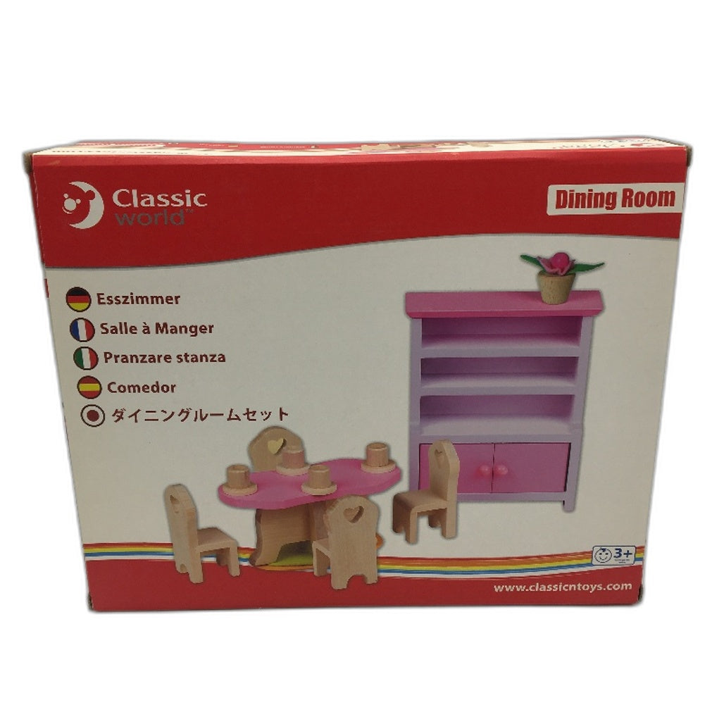 Classic Toys Inc Wooden Pink Dining Room Doll House Furniture Pack Ages 3+ NEW