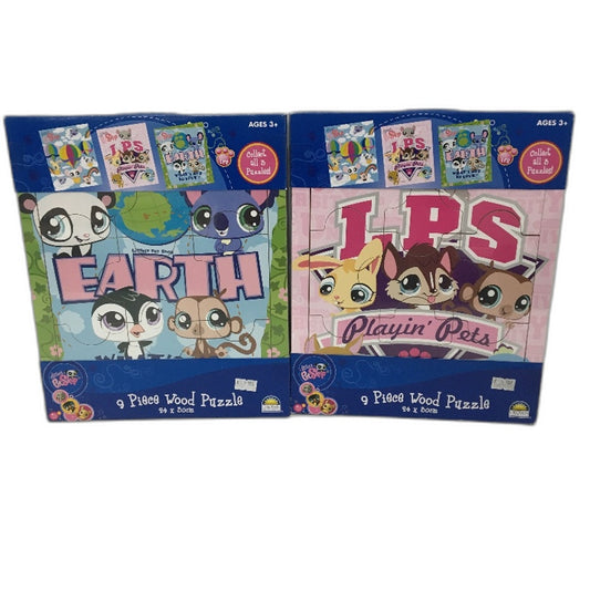 Littlest Pet Shop 2 Pack Wood Jigsaw Puzzles Playin' Pets & Earth  Ages 3+ NEW