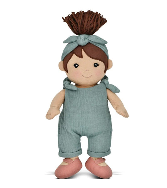 Apple Park Kids 100% Organic Cotton Paloma In Teal Muslin Soft Doll Ages 3+ NEW