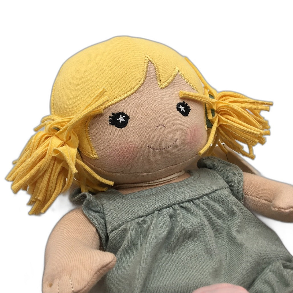 Apple Park Kids 100% Organic Cotton Chloe In Sage Muslin Soft Doll Ages 3+ NEW