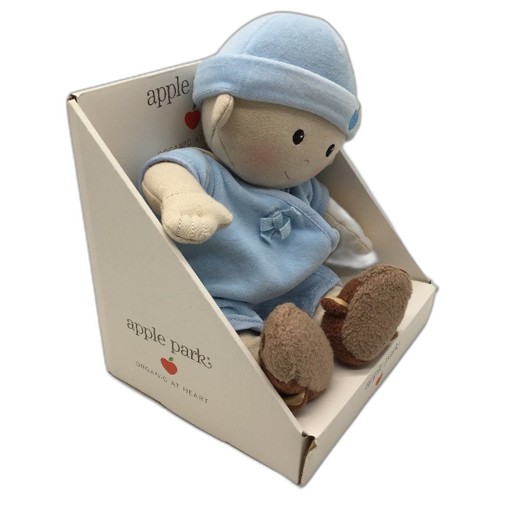 Apple Park Kids 100% Organic Cotton Baby In Blue Muslin Soft Doll Ages 3+ NEW