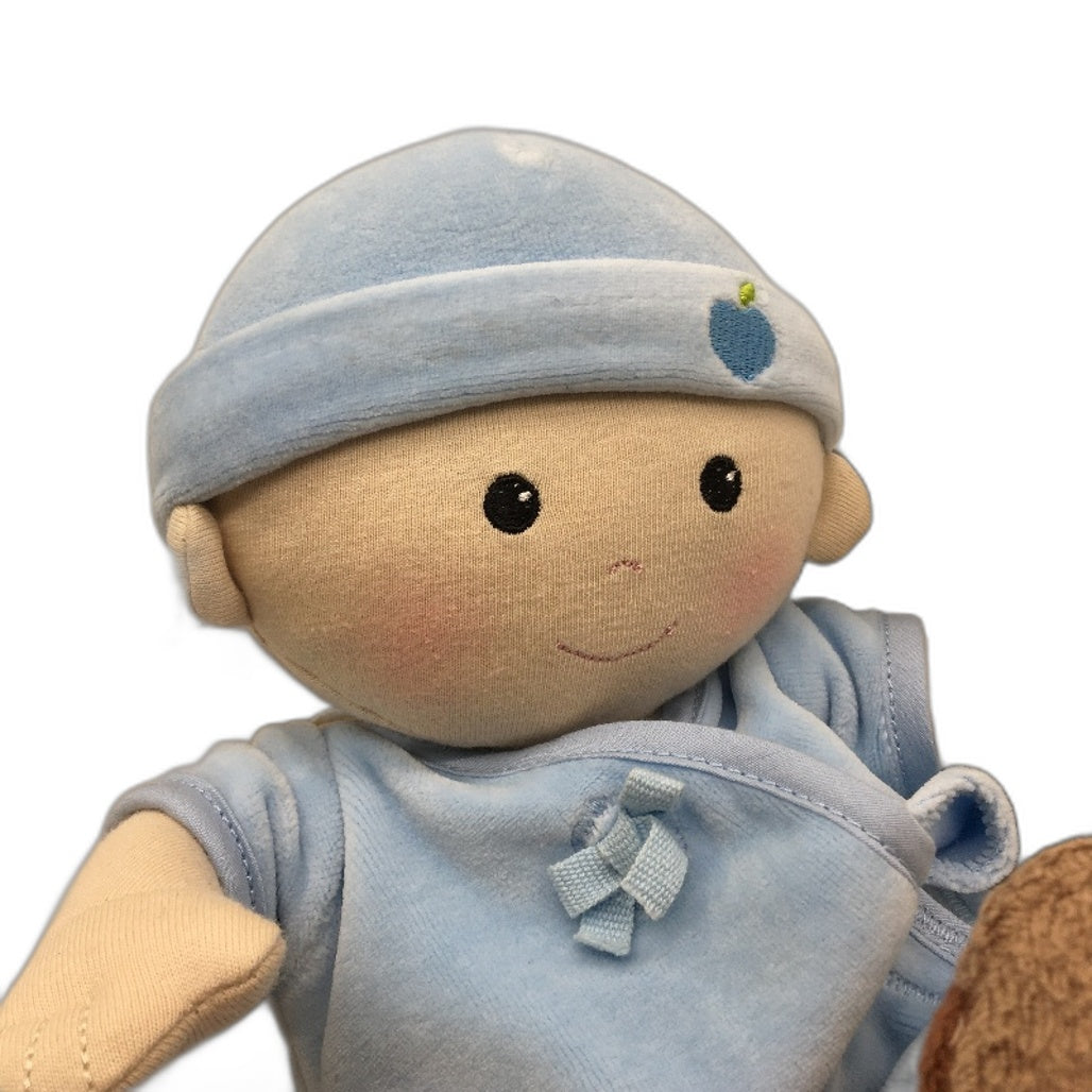 Apple Park Kids 100% Organic Cotton Baby In Blue Muslin Soft Doll Ages 3+ NEW