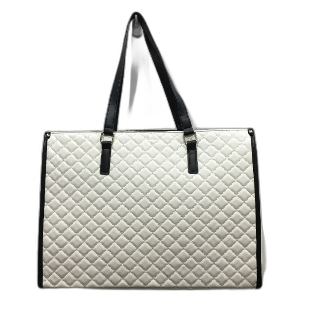 15.6 Inch Laptop Bag White Black Accent Faux Leather Quilted Look Lunch Tote NEW