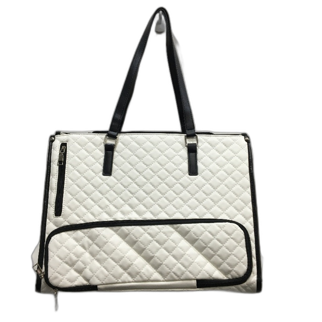 15.6 Inch Laptop Bag White Black Accent Faux Leather Quilted Look Lunch Tote NEW