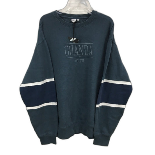 Ghanda Blue Cotton Blend Crew Neck Old School Jumper Ladies Size 16 NEW